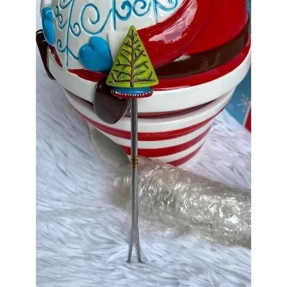 NIB NEW Boston Warehouse 7 PC HO HO HO Ceramic Santa Clause Fondue Set - Picture 13 of 14